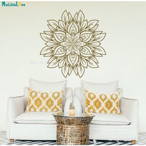 Symmetrical Mandala Flower Wall Decals Design Vinyl Art Sticker for Living Room Gold Yoga Meditation Décor YT5020