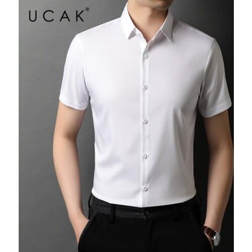 UCAK Brand Turn-dwon Collar Shirt Clothing Streetwear Tops New Summer Arrival Short Sleeve Solid Color Shirts Men Clothes U6204