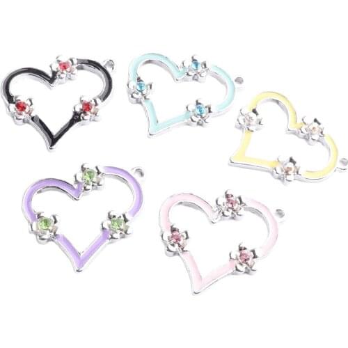 Jewelry charm Love shape Flower diamond Alloy Pendant for Jewelry Making Earrings Accessories Bracelet Decoration Gifts DIY