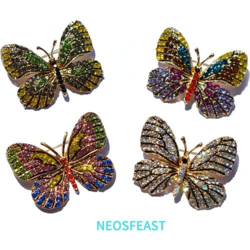 Gold Color Rhistone Vintage Butterfly Brooch for Women Elegant Insect Brooch Pin Dress Coat Accessory Lady Gifts Fashion Jewelry