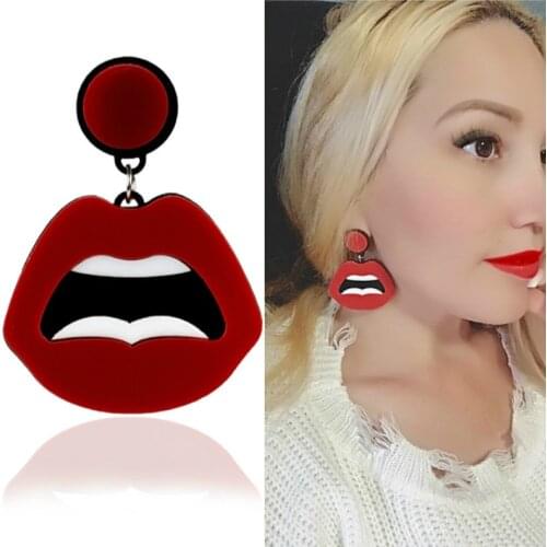 New Cool Club Sexy Hip Hop Face Tooth Mouth Red Tongue Earring Acrylic Big Long Earrings for Women Pendientes Grandes Mujer