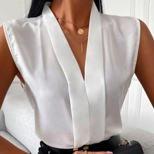 Women Outfits Plain Chiffon Boho Casual Top V Neck Sleeveless Vest Elegant Tunics 2021 New Ladies Outfits