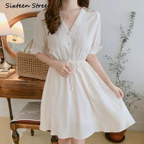 Dresses Women Summer V Neck Chiffon Female Korean Style Y2k Dress Slim Vintage Vestido De Mujer Harajuku White Dress Fashion