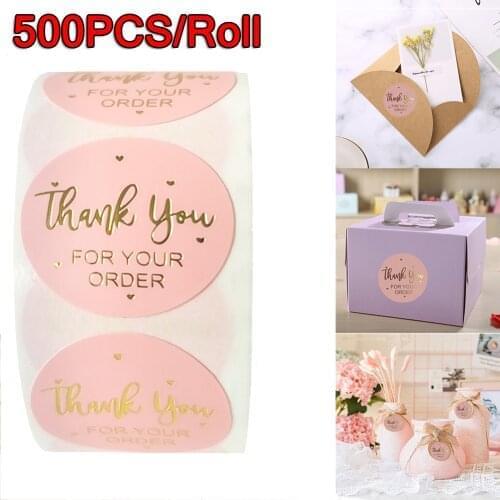 1 roll Pink Thank You for Your Order Stickers with Gold Foil Pink Stickers for Company Giveaway & Birthday Party Favors Labels