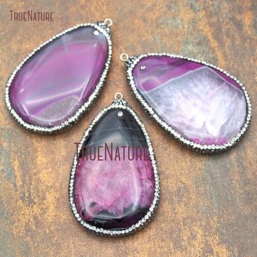 10Pcs Hot Pink Agates Pendant White Rhinestone Gunmetal Rhinestone Pave Silver Plated Tear Drop Pendant Outlet 64x39mm PM14939