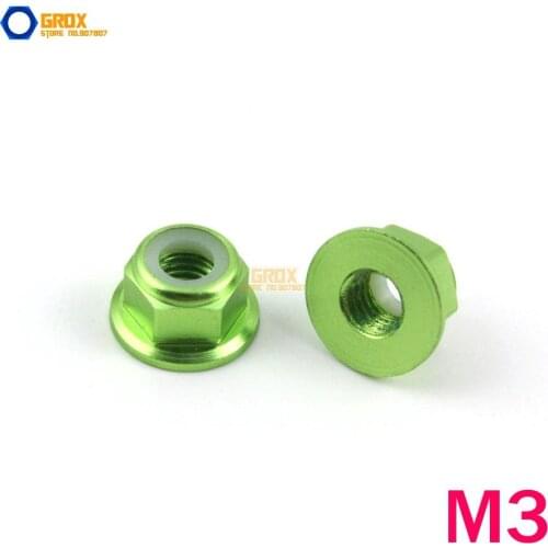 12 Pieces M3 Green Hex Flange Nylon Lock Nut Aluminum