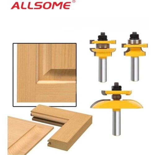 3Pcs 1/2'' Shank Rail & Stile Ogee Blade Cutter Panel Cabinet Router Bits Set Milling cutter Power Tools Door knife Wood Cutter