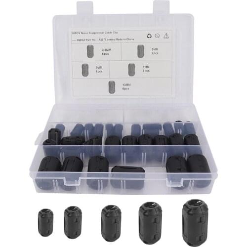 30pcs Clip-on Ferrite Ring Core Bead Choke Snap on RFI EMI Filter Noise Suppressor Cable Clip 3.5mm 5mm 7mm 9mm 13mm 5 Sizes