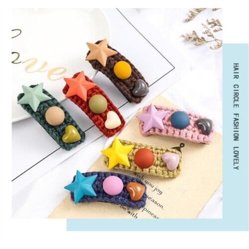 60pcs/lot DIY Simple Multi Wool Knitting Hair BB Clips Stars Hearts Balls Hairpin Hair Styling Tools Accessories HA1416