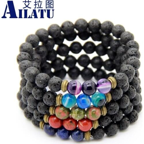 Ailatu Wholesale 10pcs/lot New Design Fashion Jewelry Mens Beaded Picasso Lava Stone Stretch Yoga Bracelets