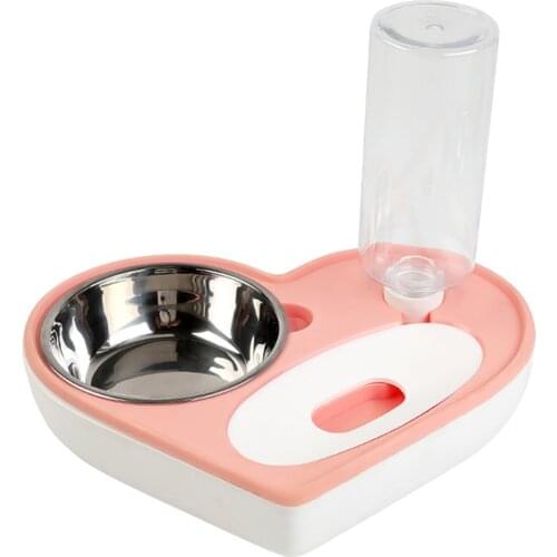 Automatic Water Dispenser Cat Dog Food Feeder Bowls Heart Shape Pet Drink Double Bowls