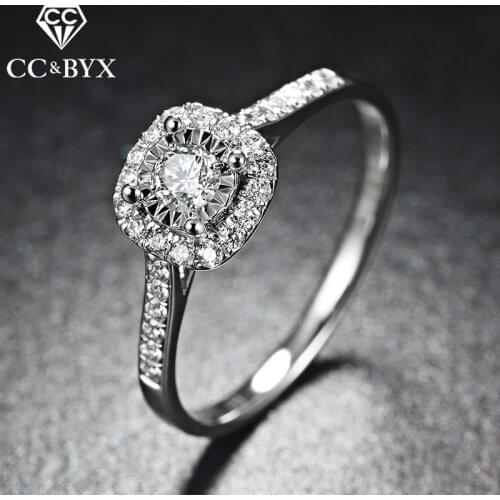 CC S925 Wedding Rings For Women Silver Color Square Simple Classic Jewelry Bridal Wedding Engagement Bijoux Femme CC035