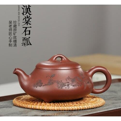 Teapot single teapot pure handmade teapot tea set bottom groove clear three legged Han Tang stone ladle teapot 200C