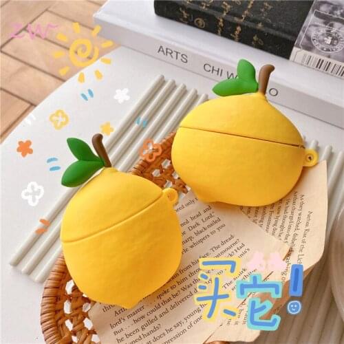 Fresh fruit lemon 3d case for airpods 1 2 pro soft silicone case wireless bluetooth headset protective cover coke accessories