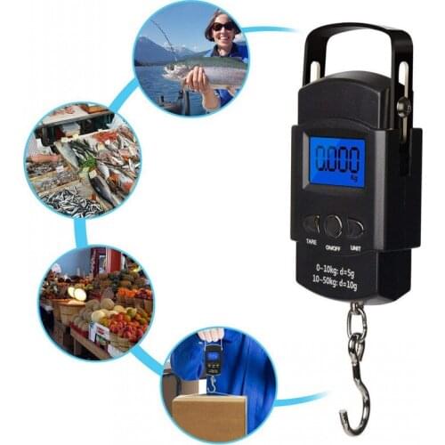50kg/110lb Digital Fish Scale Electronic Scale Portable Express Luggage Weight Hanging Scale with 1m Measuring Tape