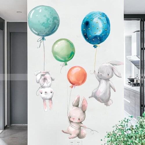 DIY 3 Watercolor Rabbits Balloon Wall Sticker Paste Animal DIY for Childrens Room Kindergarten Classroom Home Decor Kids Gift