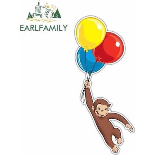 EARLFAMILY 13cm x 5.8cm Curious George Balloons Cartoon Car Stickers Vinyl JDM Bumper Trunk Truck Graphics Fine Decal RV VAN 3D