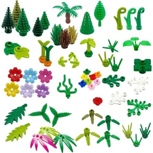 City Tree Plant Leaves Creative Bricks Building Blocks Toys Parts Accessories Flowers Grass Bush Leaf Jungle Flowerpot Rockery