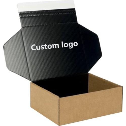 Custom logo printed cardboard black pink quick self seal postal boxes personalised adhesive tear strips box packaging