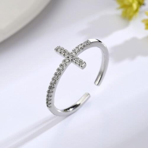 CIAXY 925 Sterling Silver Hyperbolic Design Cross Rings for Women Cubic Stones Gothic Wedding Jewelry Adjustable Rings Anillos