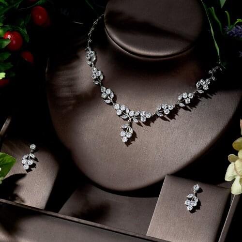 HIBRIDE Beautiful Women Wedding Necklace Jewelry Sets Leaf Design Drop Earring Set for Engagement Gifts aretes de mujer N-1360