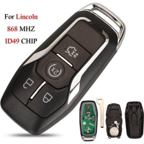 Kutery Remote Smart Car Key For Lincoln MKC MKX MKZ 4Buttons 868MHZ ID49 Chip With Uncut Key Blade