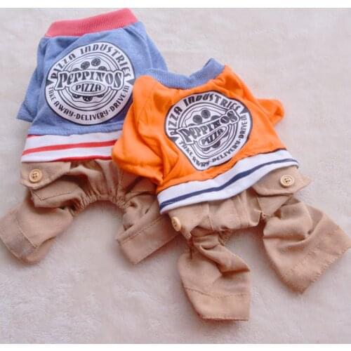 Summer Vintage Suit For Dogs Of Small Breeds Blue Orange Sweatsuits With Denim Pants Puppies Animals Pet Cats Clothing Supplies