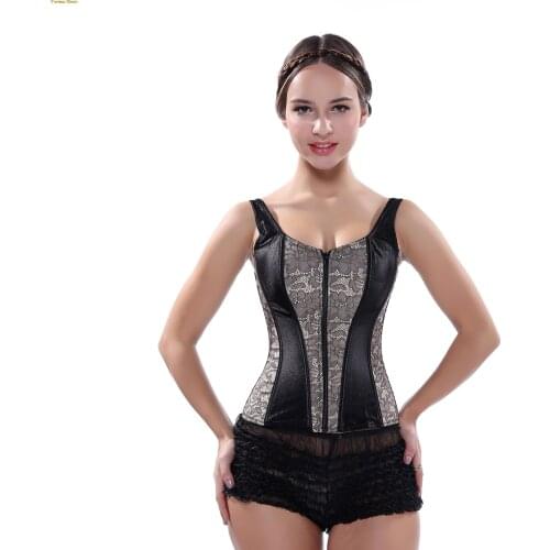 Fashion womens shoulder straps corset jacquard corset bustier exotic corselet lingerie brocade plus size costumes overbust top