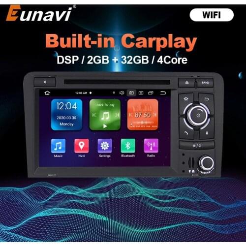 Eunavi 2 Din Android 10 Car DVD GPS Multimedia Player For Audi A3 8P 2003-2012 S3 2006-2012 RS3 Sportback 2011 Auto Radio DSP