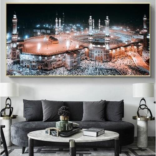 Kabe Mekke Islamic Mecca Mosque Night View Canvas Paintings on The Wall Art Posters and Prints Wall Art Picture for Living Room