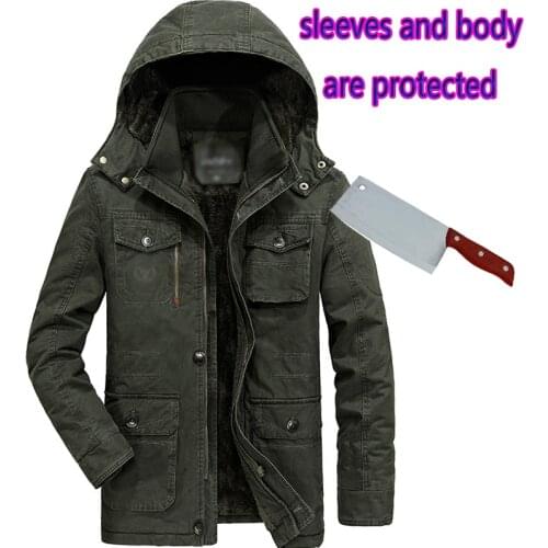 Self Defense Security Anti-cut Men Fleece Jacket Coat Knife Stab Resistant Stealth Police Military outfit Tactics hooded outwear