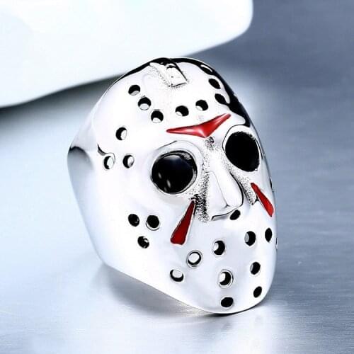 2021 New Arrival Mens Ring Creative Silver Skull Red Fashion Hollow Jason Mask Man Gift Luxury Jewelry for Men Wholesale TRENDY