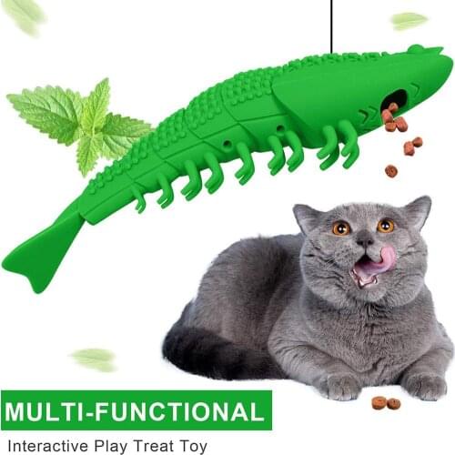 Soft Silicone CatMint Shrimp Toothbrush Toy Pet Molar Stick Cleaning Teeth Interactive Cats NEW Dental Massage Claws Thumb Funny