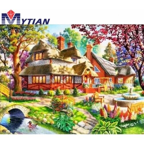 MYTIAN DIY Diamond Painting Cottage Garden Scenery Diamond Painting Mosaic Full Water Drill Embroidery Cross Stitch Decoration