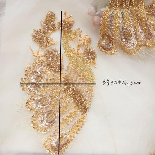 New heavy gold beaded embroidery peacock flower patch high-end wedding dress flower childrens clothing accessories