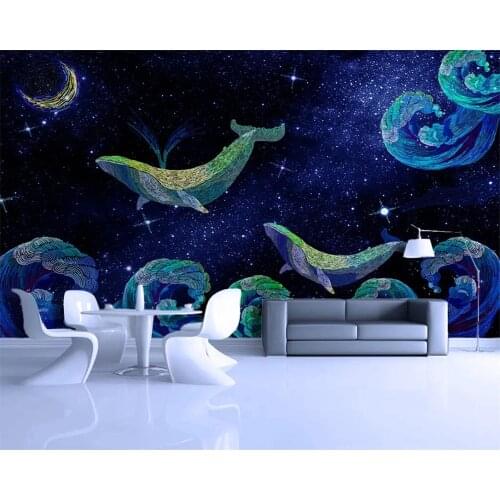 Beibehang wallpaper 3d Nordic HD Star Whale Ocean Childrens Room Bedroom Background Wall Painting TV Decorative Mural
