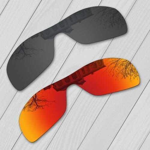 E.O.S 2 Pieces Black and Fire Red Polarized Replacement Lenses for Oakley Offshoot OO9190 Sunglasses