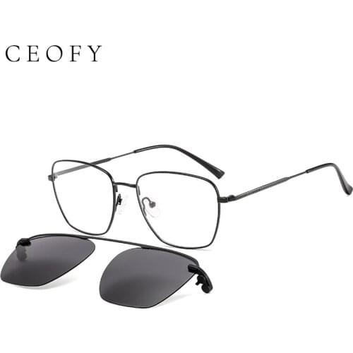 CEOFY 2 In 1 Magnet Polarized Clip On Glasses Frame Men Metal Optical Myopia Prescription Eyeglasses Frame For Men