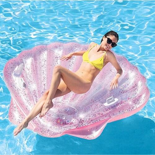 Shell Floating Bed Pink Sequins Swimming Pool Beach Inflatable Floating Row Swimming Ring Beach Party Pools Heater Outdoor Pools