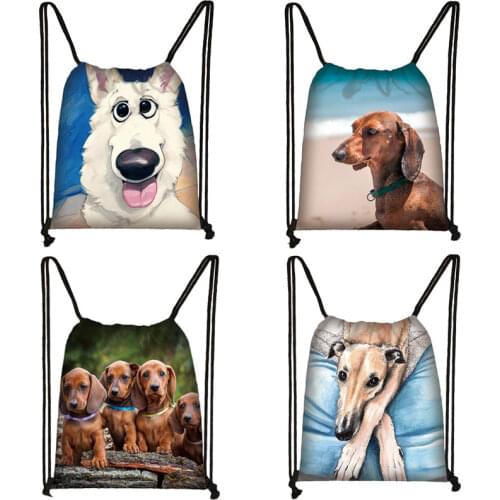 Lovely German Shepherd / Dachshund Dog Storage Bag Teenagers Fashion Drawstring Bags for Travel Women Shoe Bag