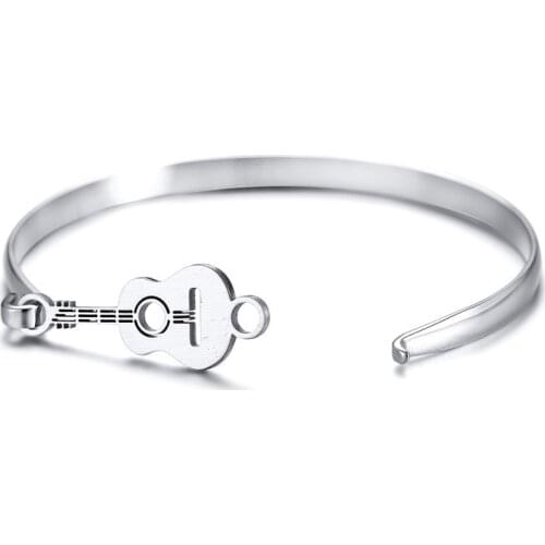 Simple Elegant Womens Guitar Bracelet Cuff Bangles Wrist Stainless Steel Love Music Instrument Gift Accessory