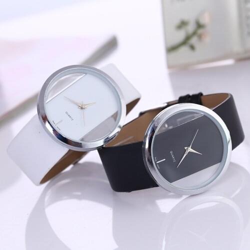 Simple fashion hand mens and womens casual student watch transparent hollow personality ladies luxury round watch
