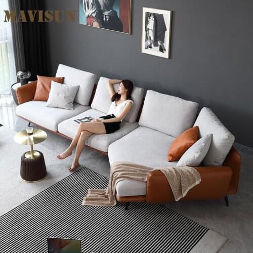 Light Luxury High-End Living Room Fabric Curved Sofa Italian Minimalist Corner Chaise Lounge L-Shaped Sofa Combination Furniture