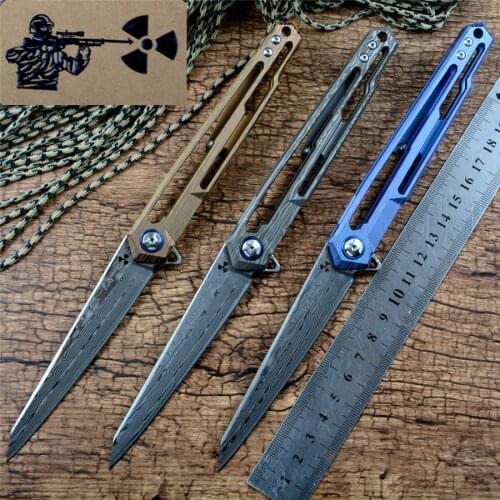 Jungle edge JR7394 Flipper Knife Damascus Blade TC4 Handle Ceramic Ball Bearing Washer Collection Gift Xmas EDC Gears