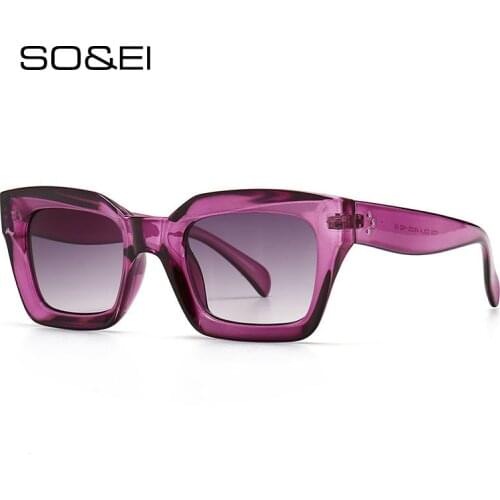 SO&EI Fashion Cat Eye Sunglasses Women Brand Designer Retro Square Blue Purple Eyewear Female Nails Sun Glasses Shades UV400 Men