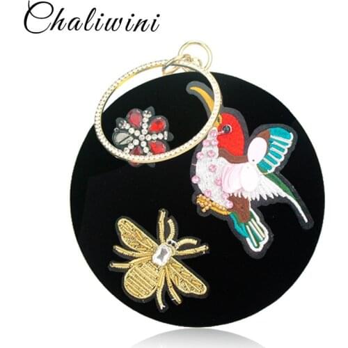 Chaliwini Retro embroidery Flowers handbag Velvet Tassel Shoulder Bag For Ladies Evening Round Bag Female Crossbody Bag Purse
