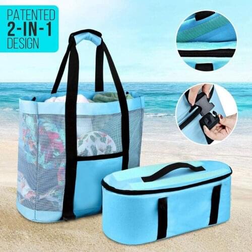 Outdoor Camping Beach Mesh Tote Bag Swimming Pool With Detachable Cooler Bag Girl Handbags Packing Organizer #PY
