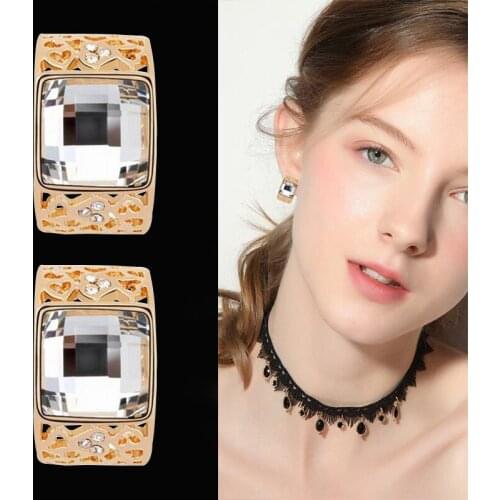 Vintage Geometric Square Crystal Earrings Classic Party Rhinestone Flower Stud Earrings For Women Fashion Wedding Girls Jewelry