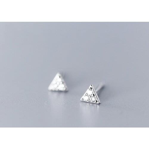 WTLTC 925 Sterling Sliver Cubic Zirconia Stud Earrings for Women Cute Small Post Studs Earrings Minimal Tiny Triangle Earrings