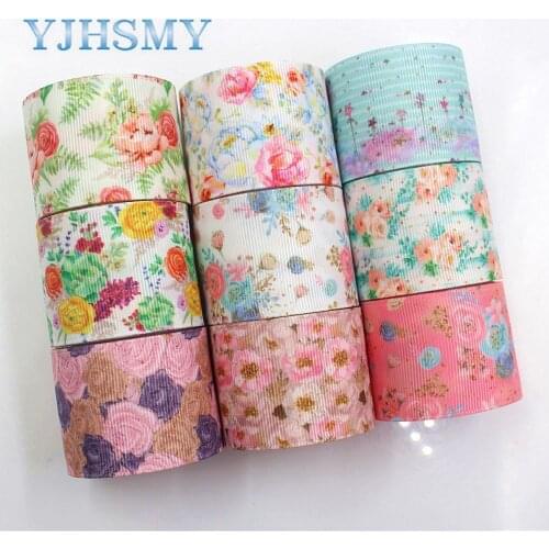 YJHSMY I-19221-382,38mm 5yards flower Thermal transfer Printed grosgrain Ribbons,bow cap DIY handmade accessories decorations